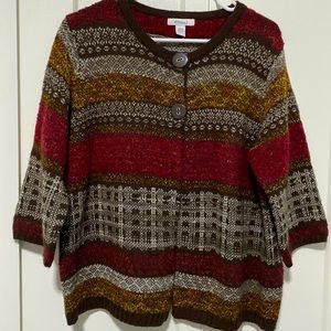Nordic Knit 3/4 Sleeve Wool Blend Cardigan Sweater |Size 18/20
